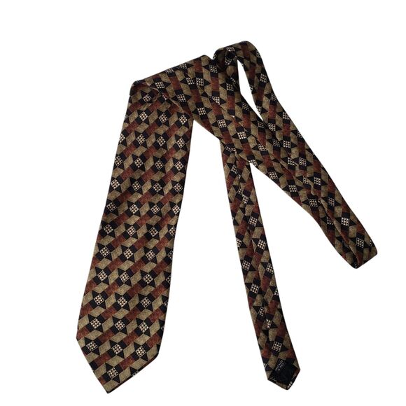 Guess 100% Silk Neck Tie Brown Beige Geometric Italy NWT Vintage - Picture 2 of 10